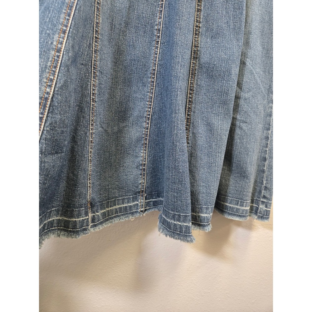 Cabi Denim Maxi Skirt High Waisted Raw Hem Paneled Flare Blue 8 - Picture 3 of 7